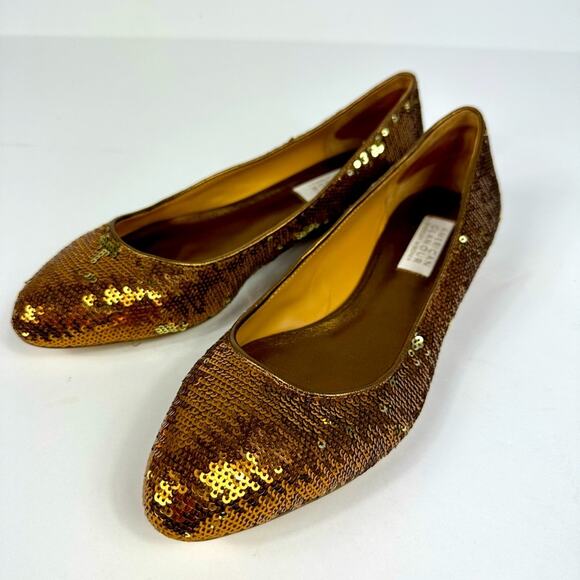 Badgley Mischka American Glamour Copper Sequined Flats - Picture 1 of 6